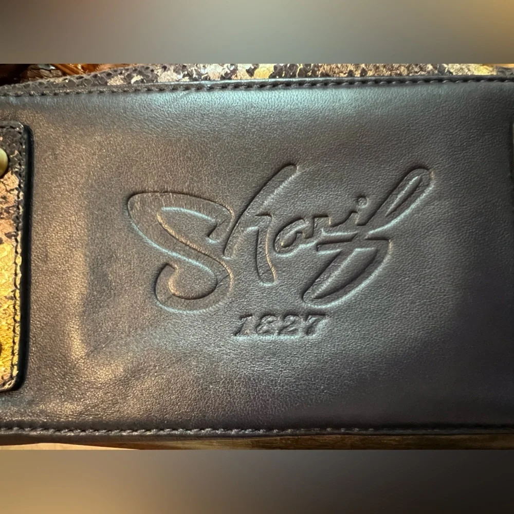 Sharif 1827 navy blue with gold snake skin leather handbag